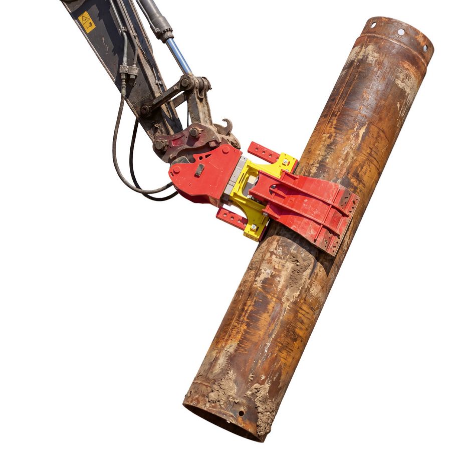 Der Bohrrohrgreifer ermöglicht sicheres Handling von Bohrrohren auf der Baustelle