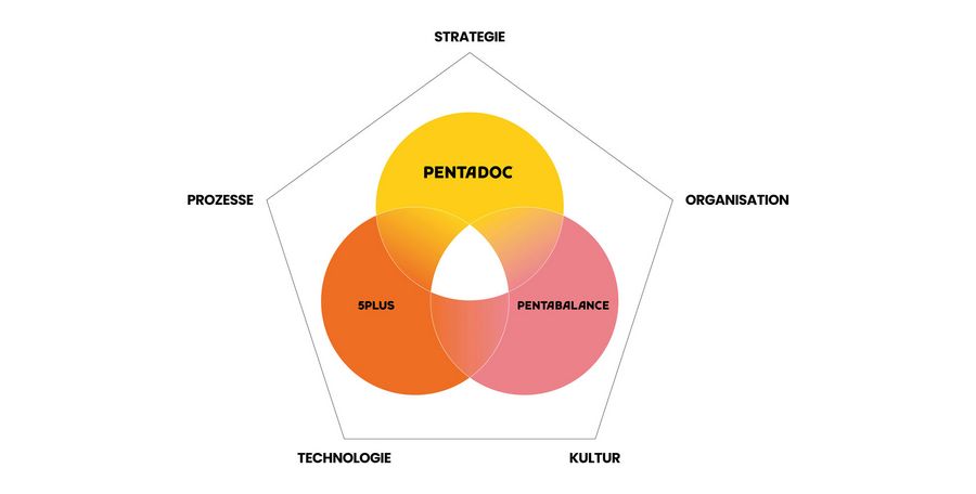 Das Transformationsmodell von Pentadoc baut auf fünf Säulen auf