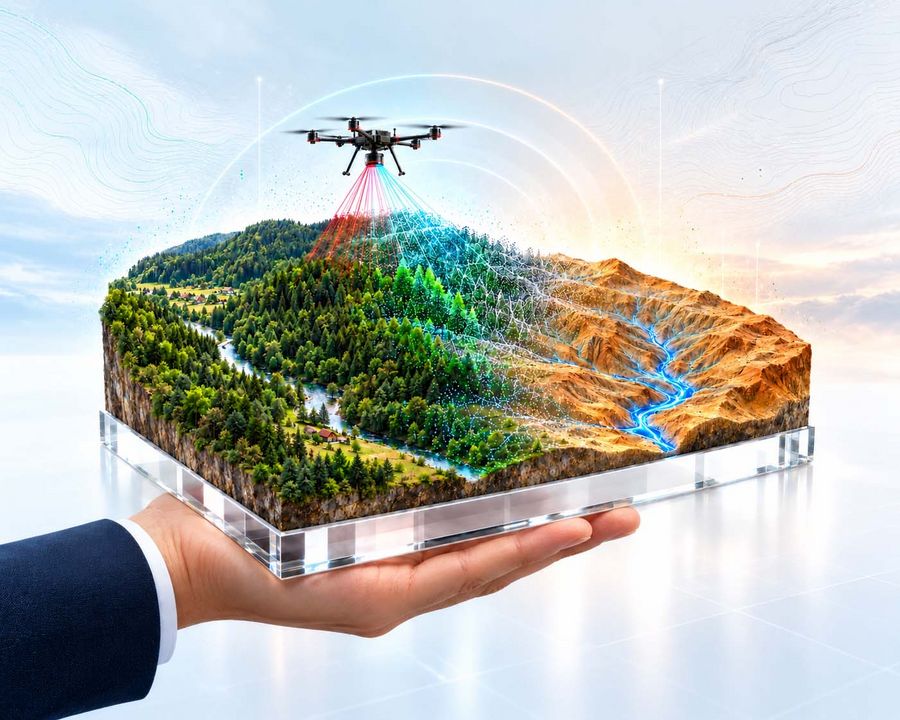 Den Wald digital entfernen. Wie LiDAR und Gaussian Splatting per Drohne Gelände in digitale Zwillinge verwandeln Den Wald digital entfernen. Wie LiDAR und Gaussian Splatting per Drohne Gelände in digitale Zwillinge verwandeln