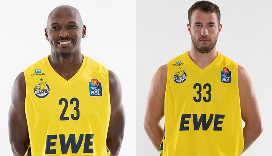 Ricky Paulding und Philipp Schwethelm Rickey Paulding und Philipp Schwethelm, Profi-Basketballer der EWE Baskets Oldenburg