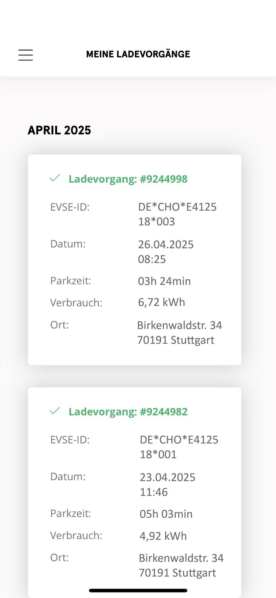 ChargeHere GmbH Ladevorgänge