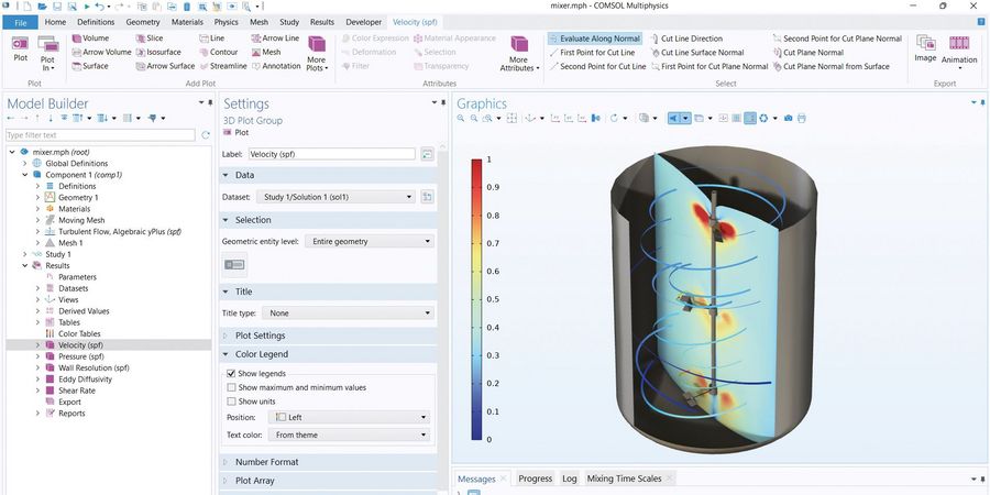 Comsol Multiphysics GmbH Darstellung eines Mixer-Modells Comsol Multiphysics GmbH Darstellung eines Mixer-Modells